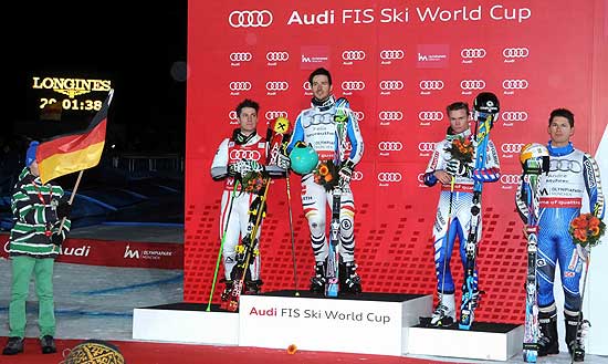 Marcel Hirscher (2.), Felix Neureuther (1.), Alexis Pinturault (3.), Andre Myhrer (4.) (©Foto: Ingrid Grossmann)